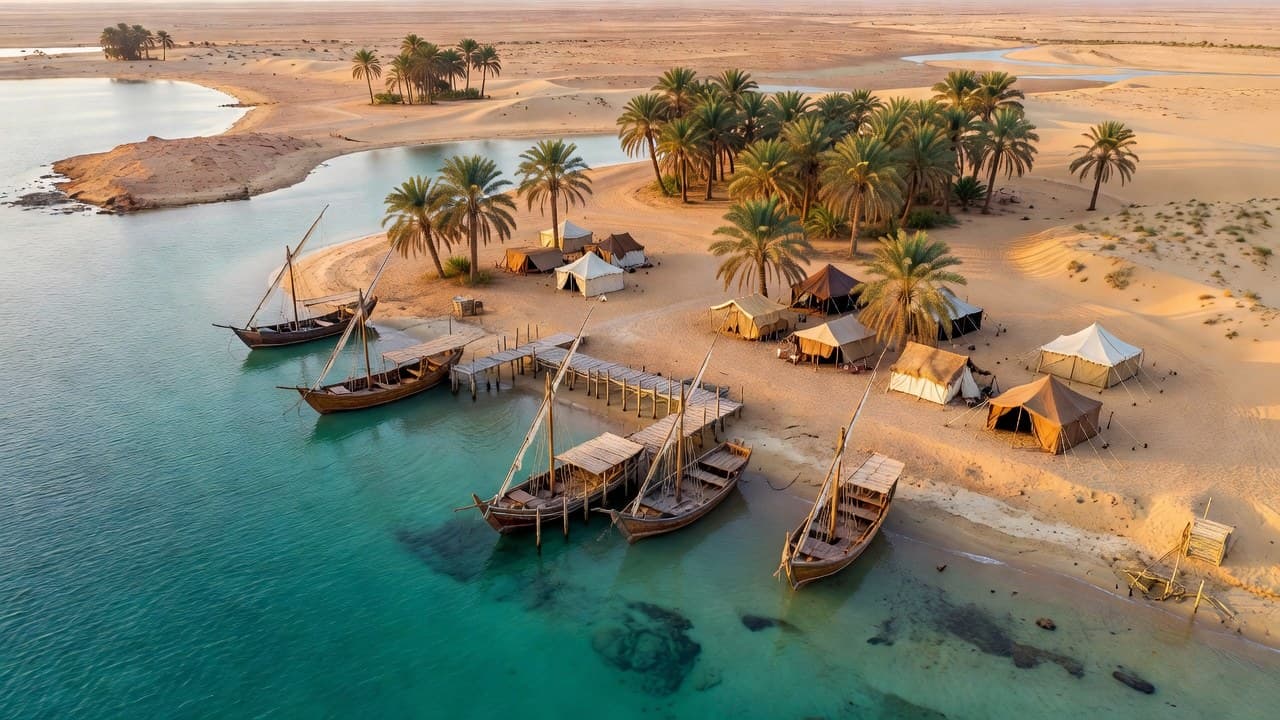 إعادة تصوّر AI — منظر عام متخيّل لمرفأ الجار قرب ساحل الرايس/ينبع